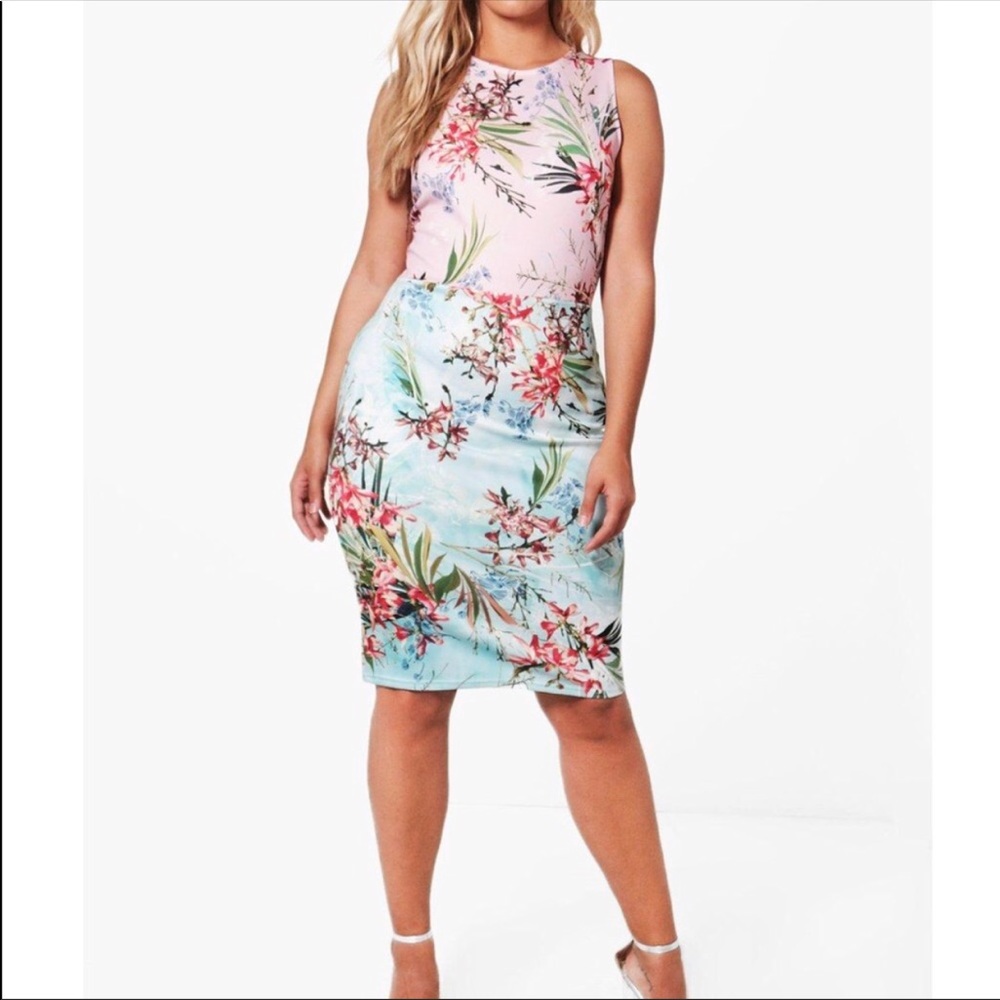Boohoo Plus tropical floral print dress worn once